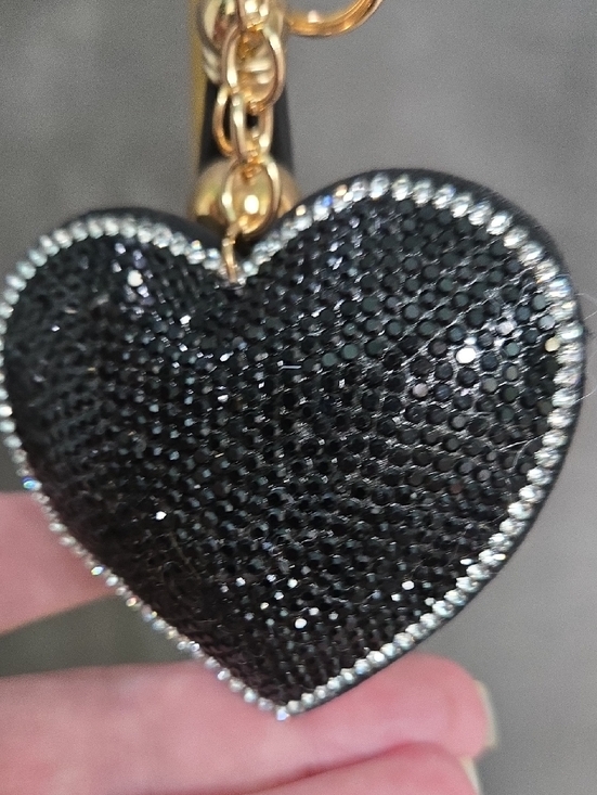 Accessories - Sparkling Black Heart Keychain Card Holder - Elegant Accent